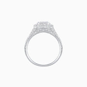Art Deco Inspired Emerald Cut Baguette Halo Ring with Engraved Shoulders - Shahin Jewelry